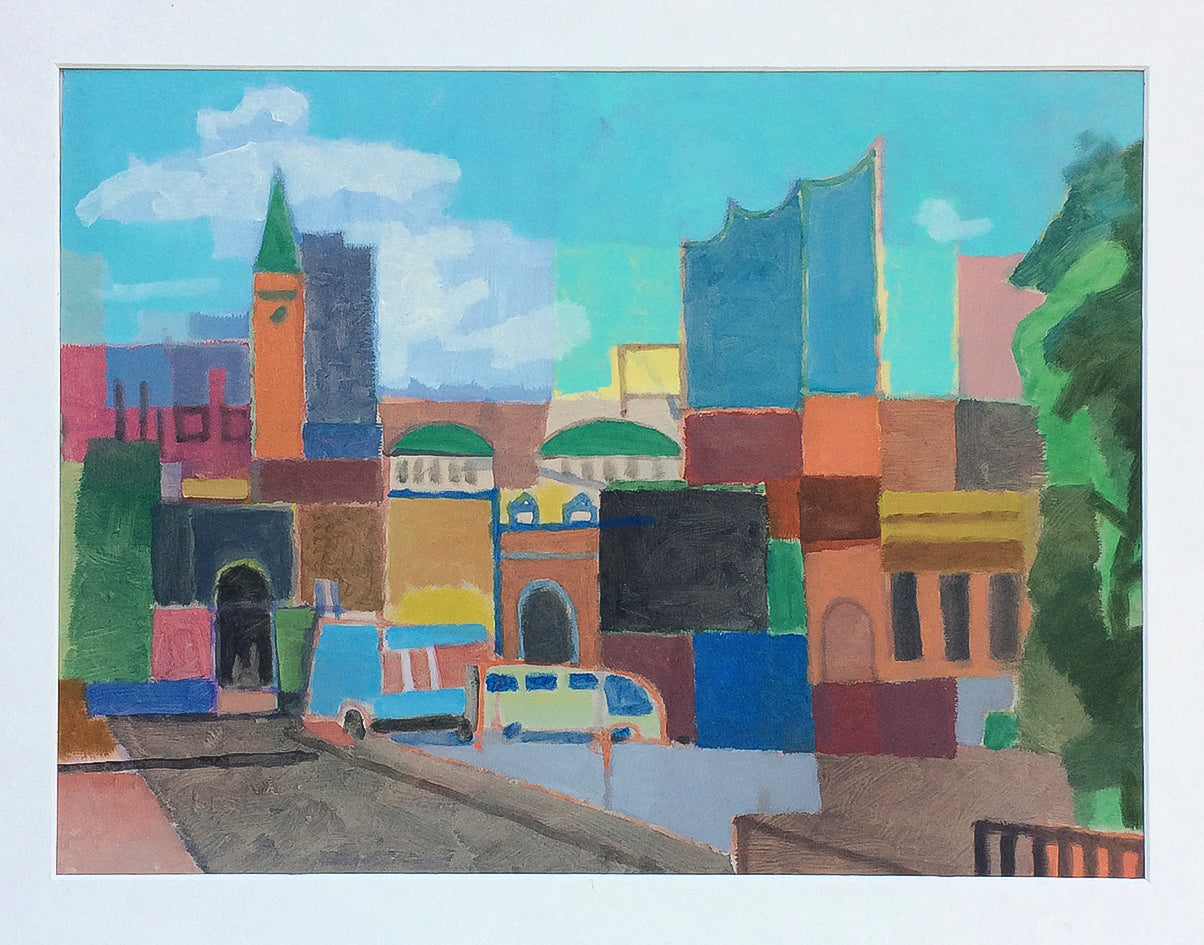 Originalgemälde Landungsbrücken Hamburg von Heinz Rolefs, Öl auf Karton 30 × 40 cm, Hafenmotiv Hamburg