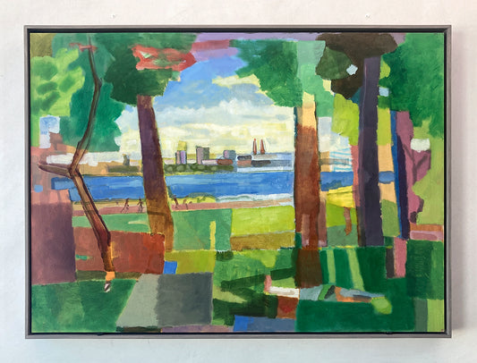 Originalgemälde Blick auf St. Georg vom westlichen Alsterufer Hamburg von Heinz Rolefs, Öl auf Karton 50 × 70 cm, Alsterlandschaft 2022