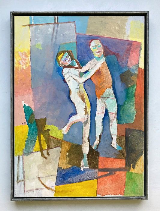 Originalgemälde Adam und Eva von Heinz Rolefs, Öl auf Karton 59 × 42 cm, zwei abstrakte Figuren in farbiger Komposition